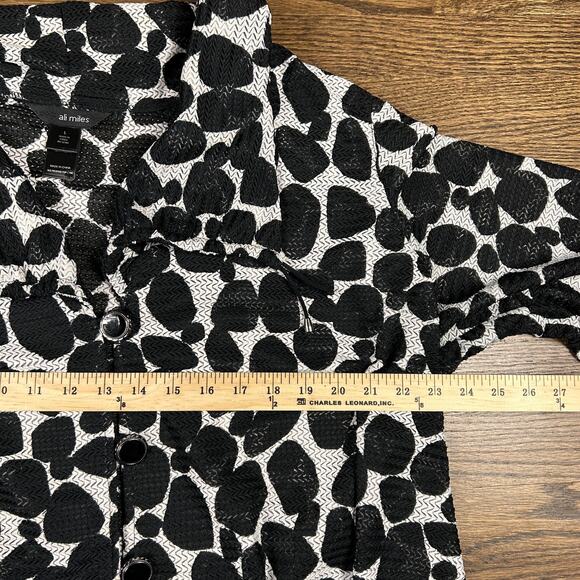 Ali Miles Jacket Womens Large Black White Textured Button Up Drawstring Pockets - Picture 7 of 11